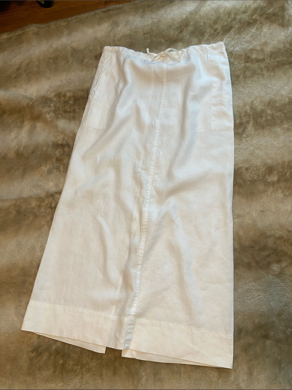 DKNY White Linen Maxi Skirt with Drawstring Waist